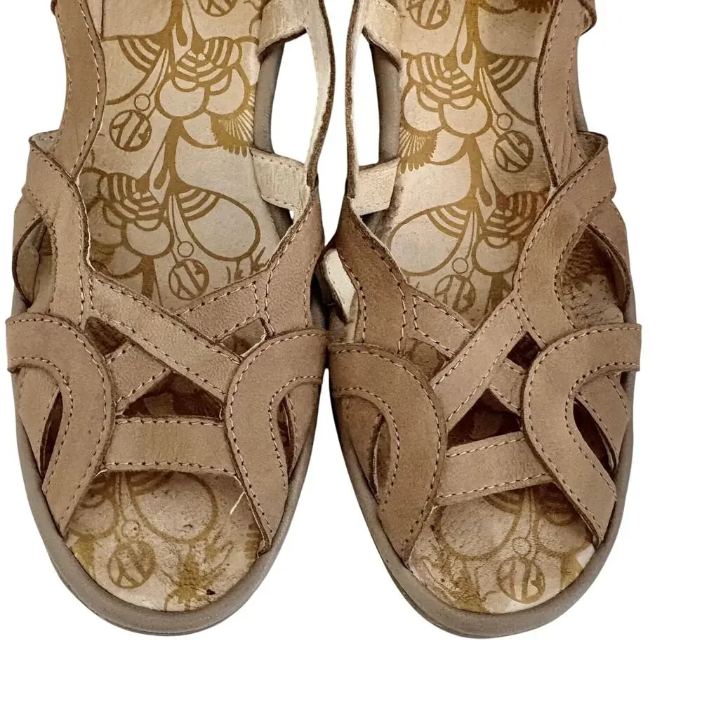Fly London Yadi Taupe Leather Cutout Platform Wedge Sandals Peep Toe 39